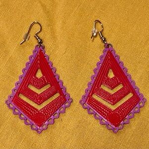 Plunder Red and Purple Filigree Metal Earrings 3”